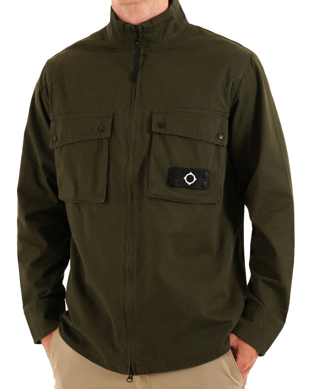 MA.STRUM Aerial Funnel Neck Overshirt Dark Green - Image 3