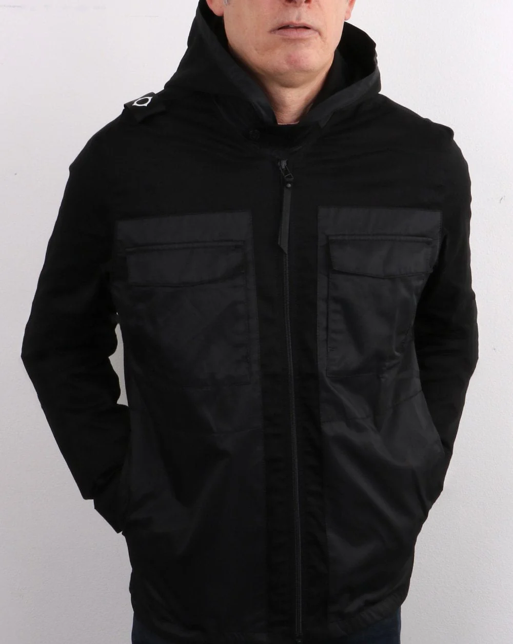 Ma.strum Hooded Panel Overshirt Jet Black