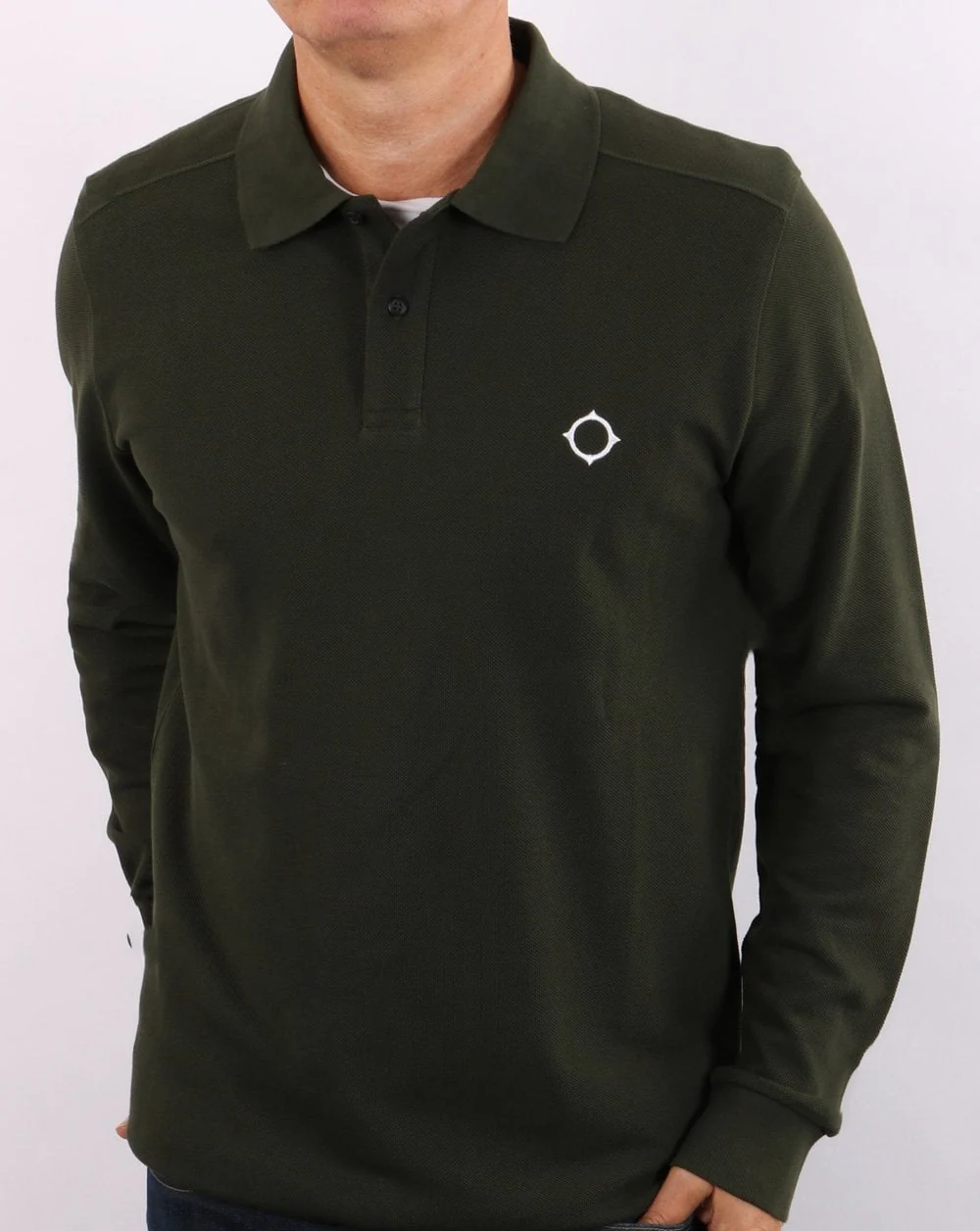 Ma.strum Long Sleeve Pique Polo Shirt Dark Green - Image 5