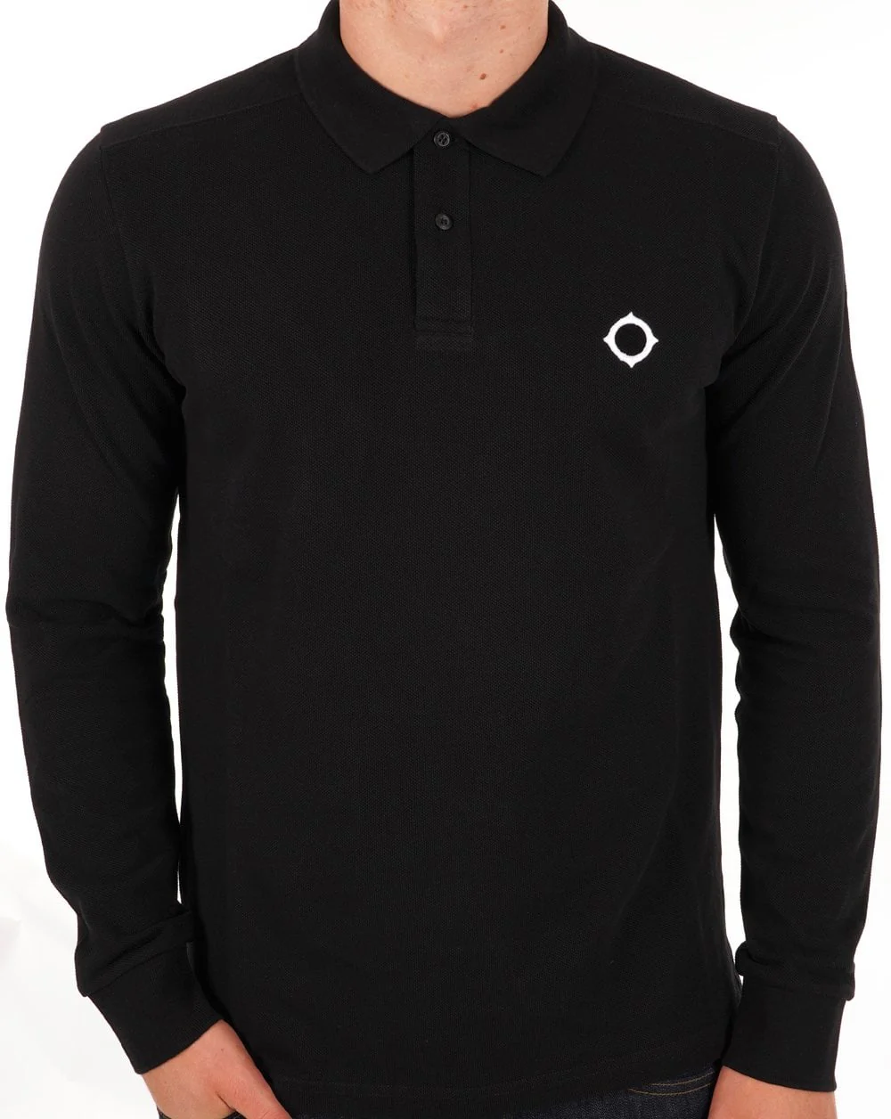 Ma.strum Long Sleeve Pique Polo Shirt Jet Black - Image 3