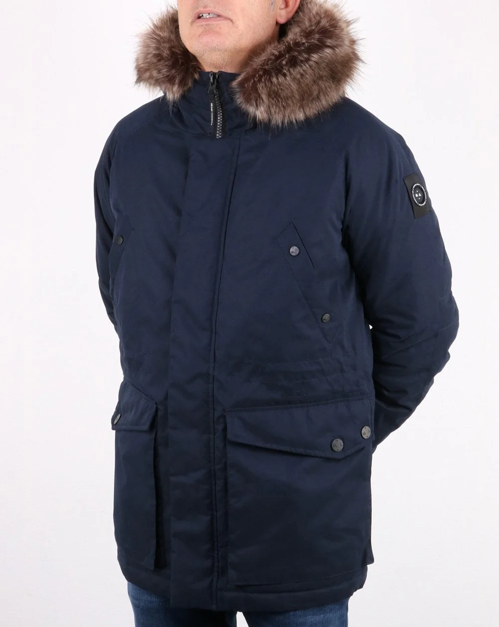 Marshall Artist Detachable Fur Hooded Parka Navy - Image 2