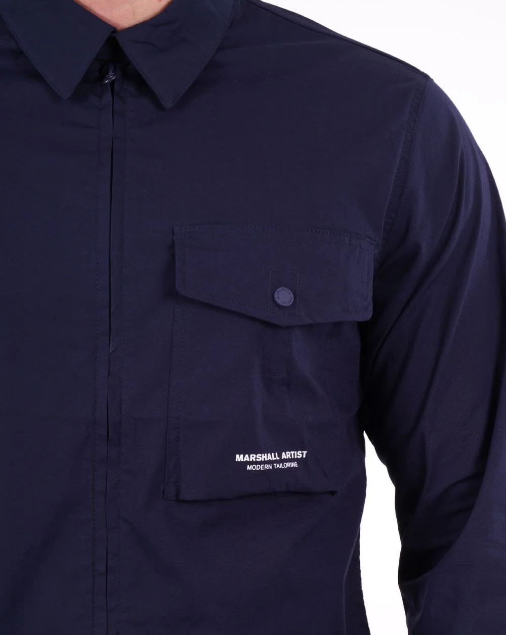 Marshall Artist Gaberdine Zip Overshirt Navy - Image 3