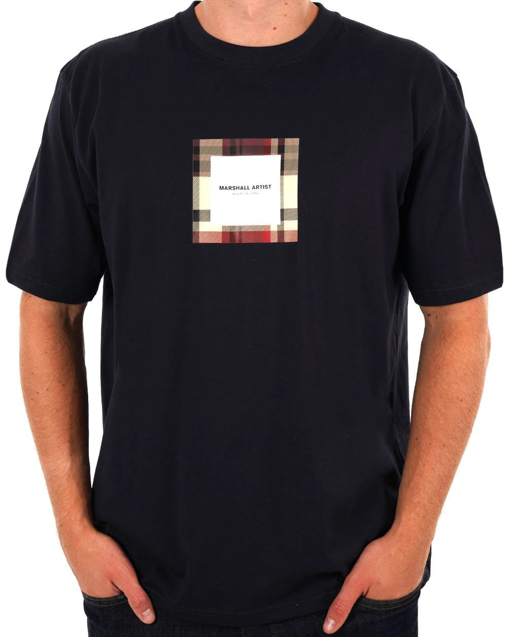Marshall Artist House Check Box Logo T Shirt Navy