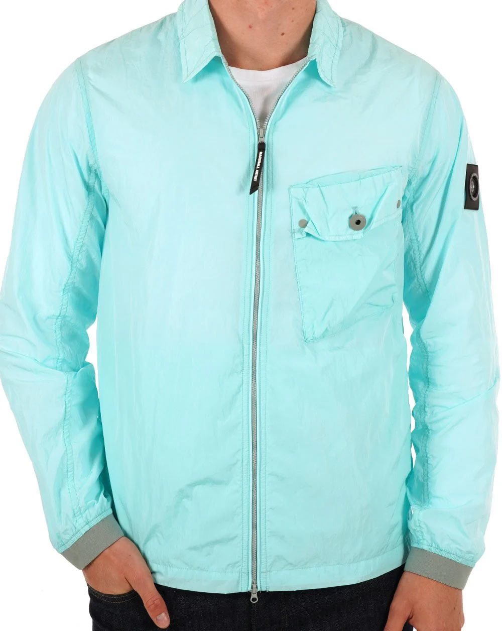 Marshall Artist Krinkle Nylon Pocket Overshirt Cyan - Image 4