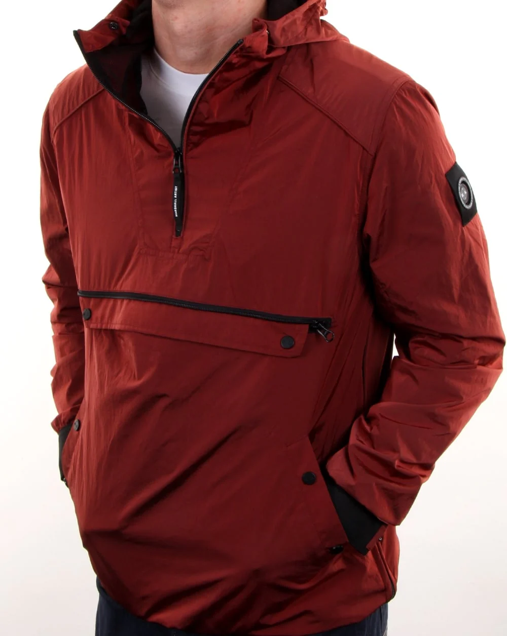 Marshall Artist Liquid Nylon Half Zip Jacket Burnt Orange - Image 2