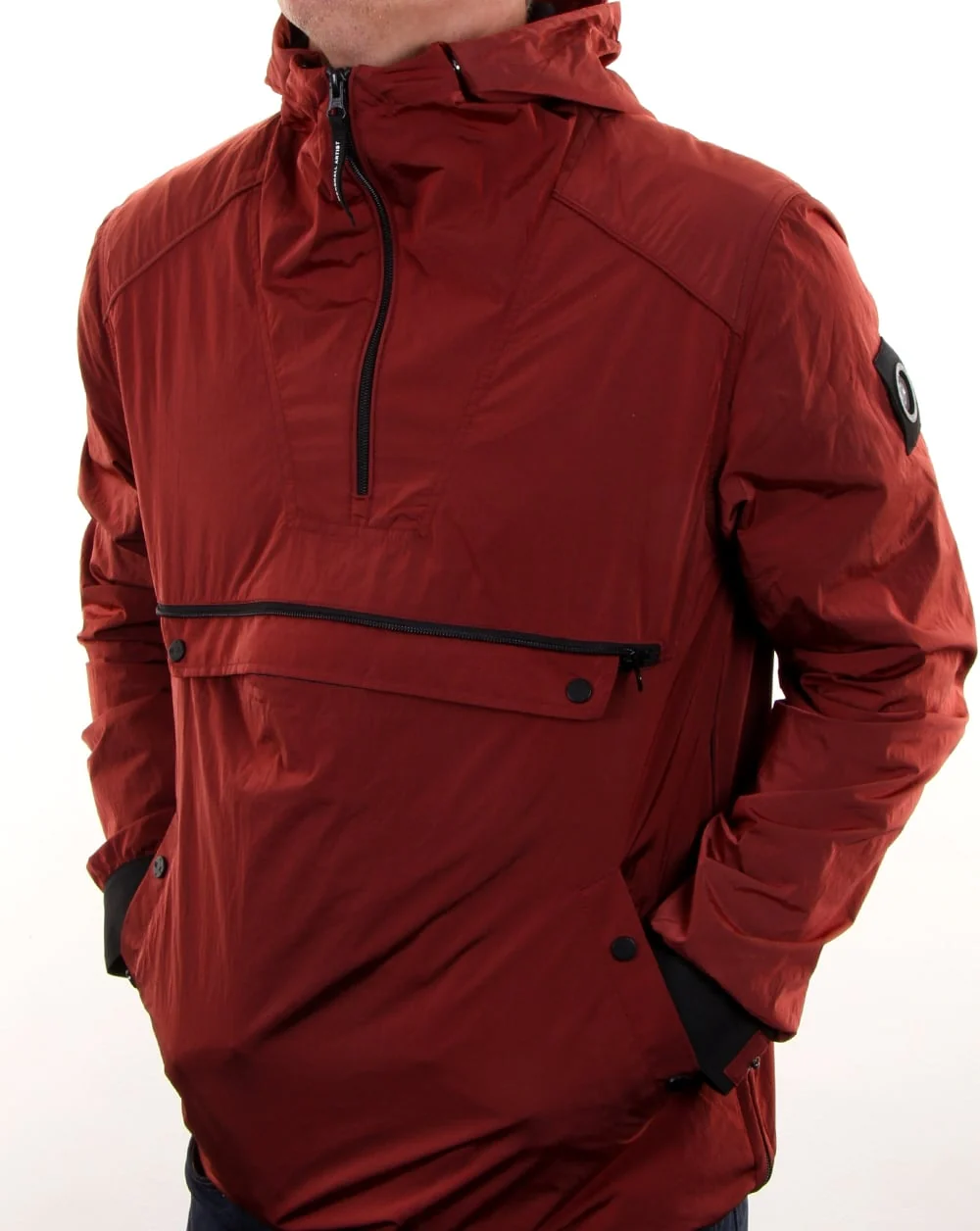 Marshall Artist Liquid Nylon Half Zip Jacket Burnt Orange - Image 3