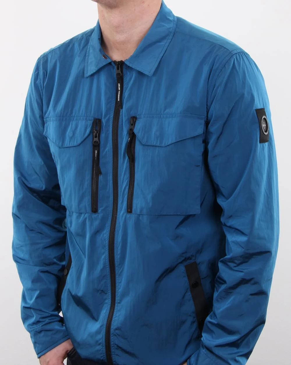 Marshall Artist Liquid Nylon Hooded Overshirt Cyan - Image 2