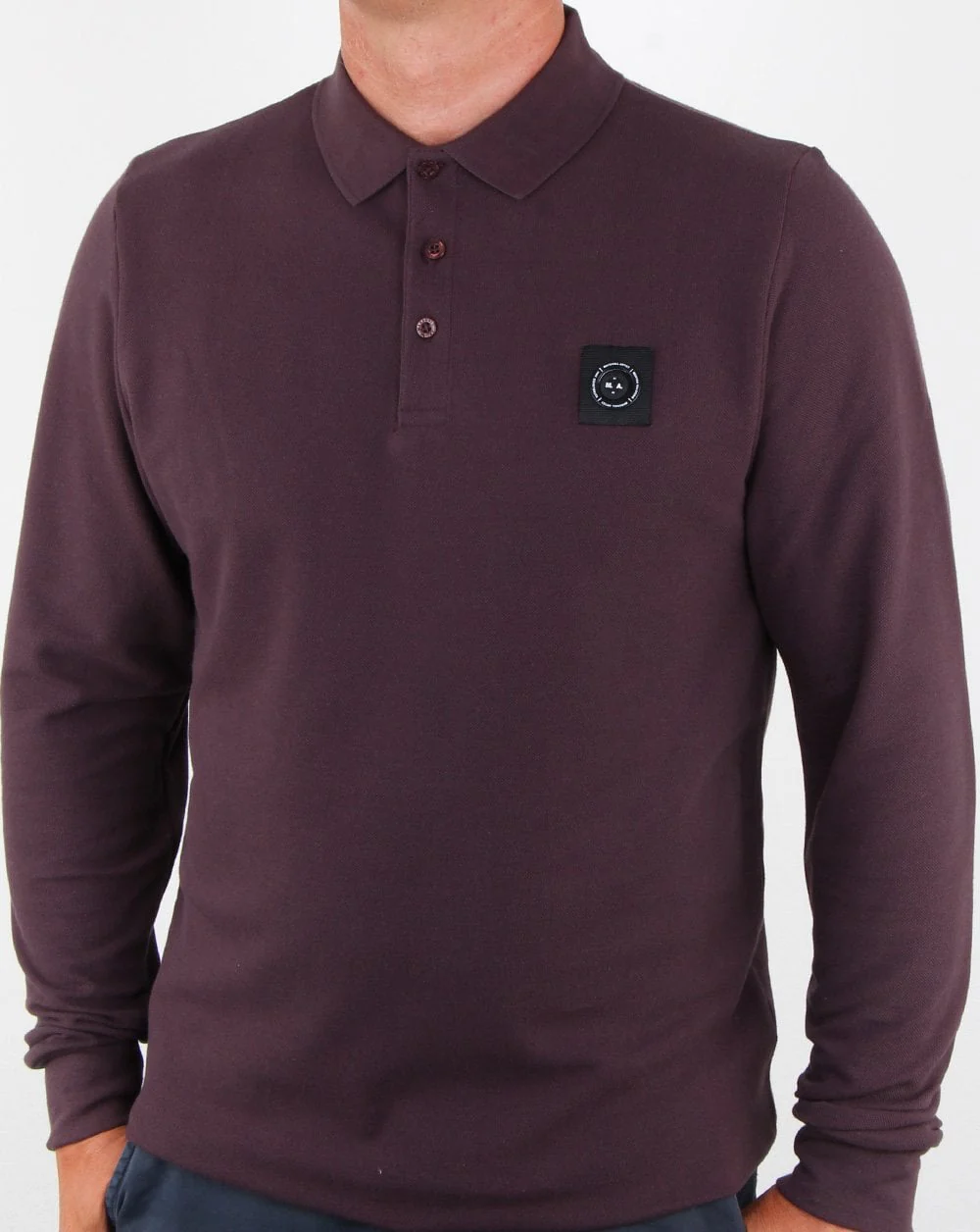 Marshall Artist Long Sleeve Polo Shirt Deep Plum - Image 3