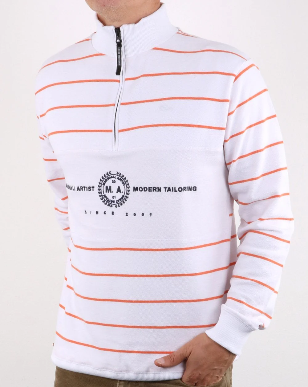 Marshall Artist Marine Stripe Quarter Zip White - Image 2