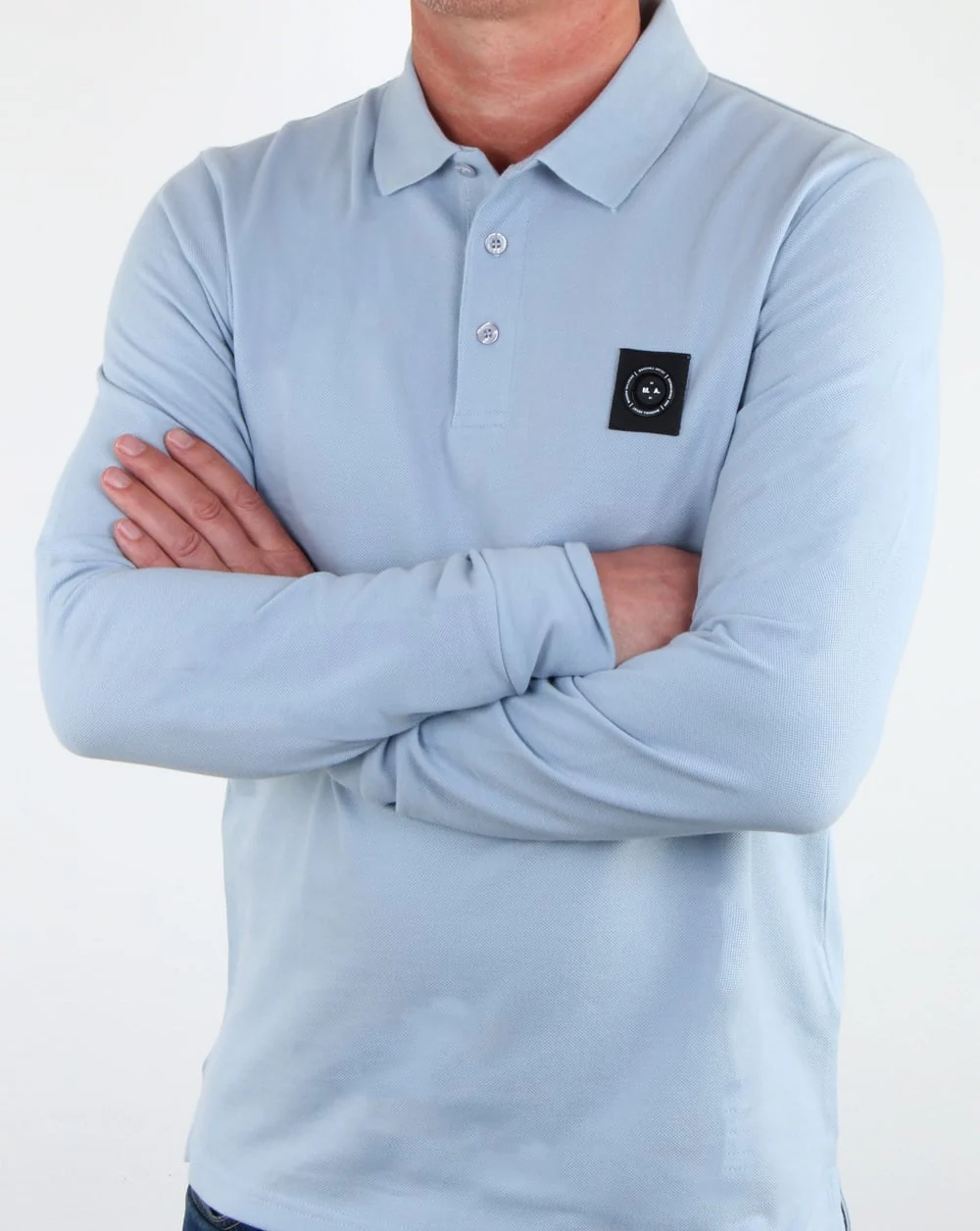 Marshall Artist Siren Long Sleeve Polo Shirt Sky - Image 3