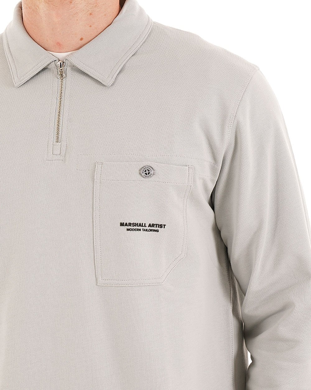 Marshall Artist Stratton LS Zip Polo Ghost Grey - Image 2