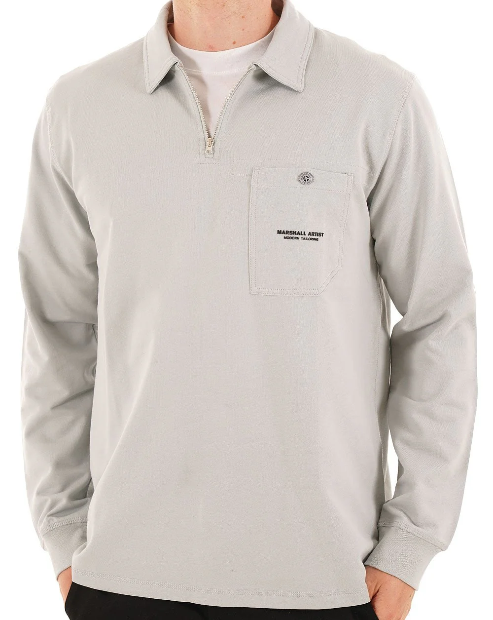 Marshall Artist Stratton LS Zip Polo Ghost Grey - Image 3