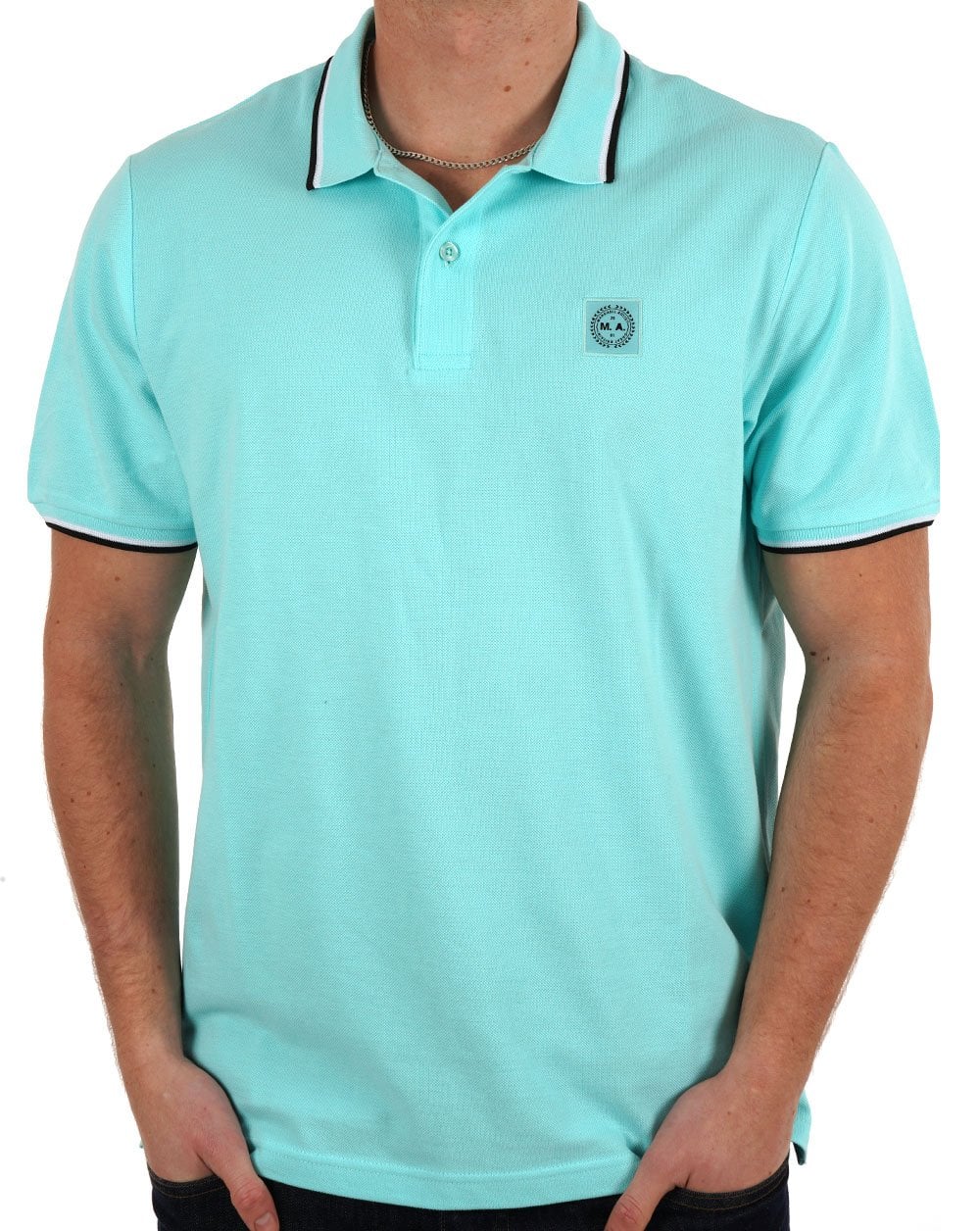 Marshall Artist Tipped Polo Shirt Aqua - Image 3