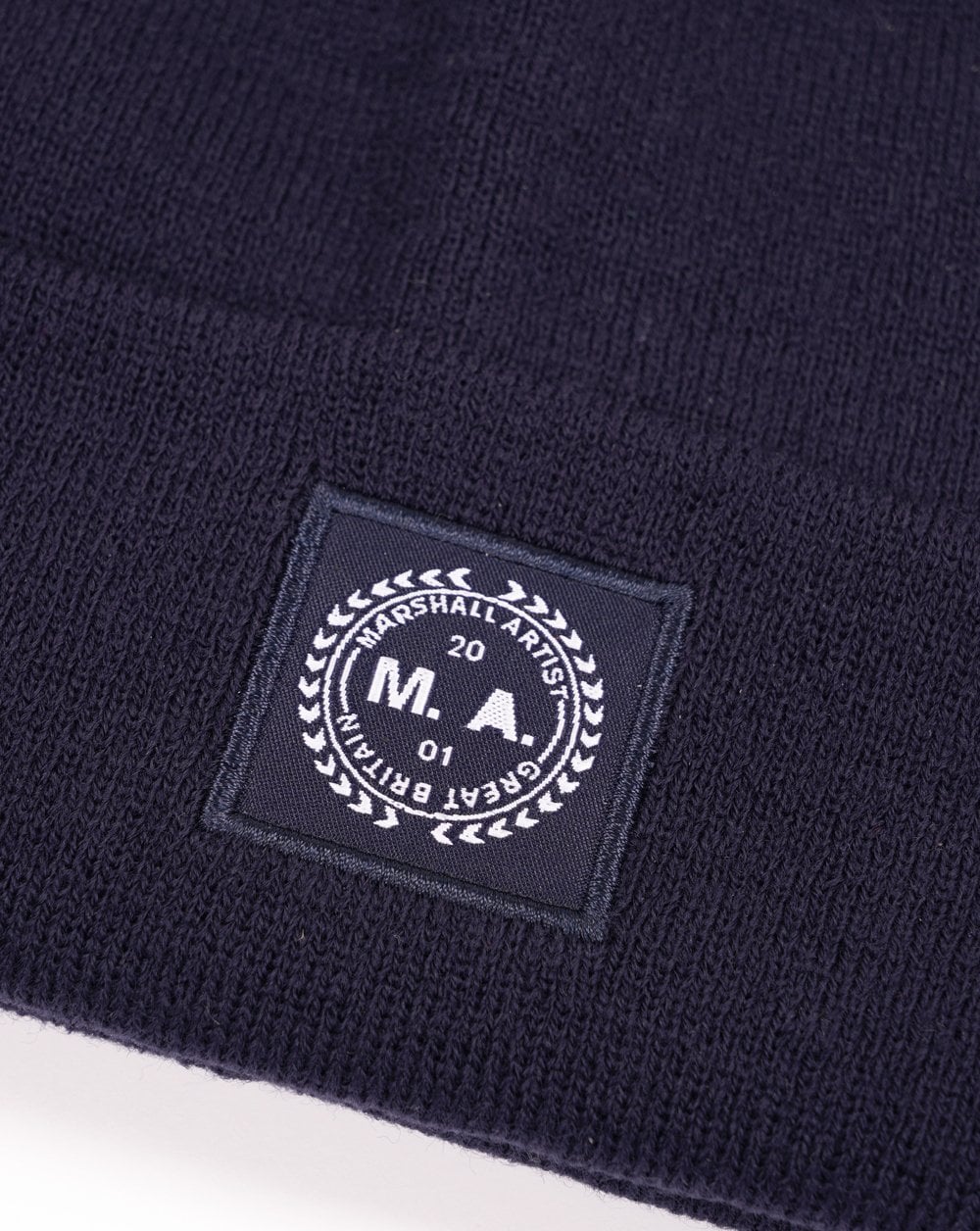 Marshall Artist Woven Badge Knit Beanie Navy - Image 2