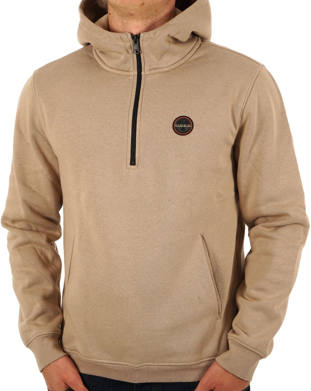 Napapijri Badge Half Zip Hoody Beige Rocky