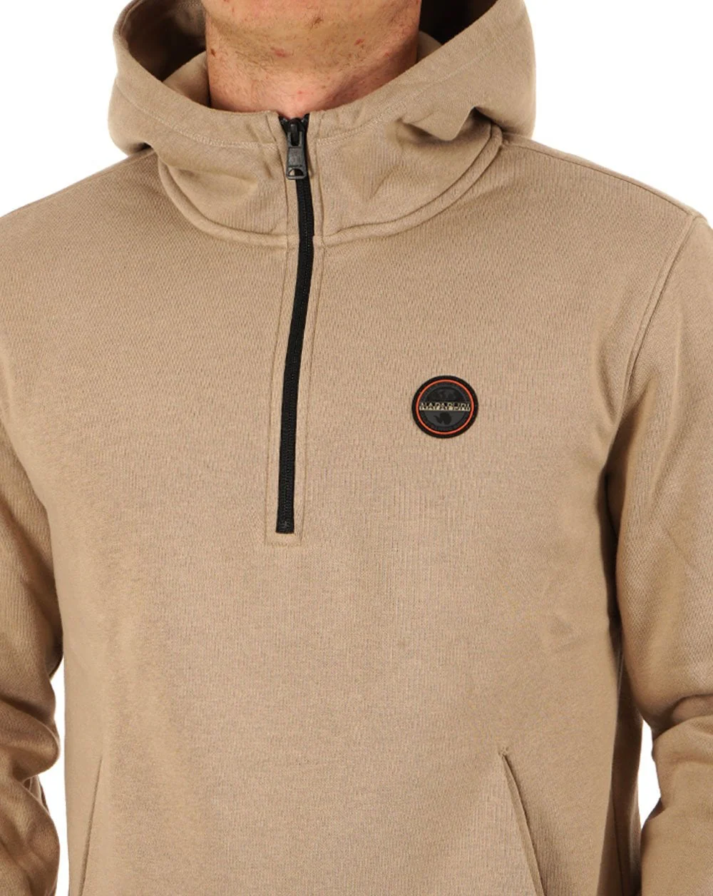 Napapijri Badge Half Zip Hoody Beige Rocky - Image 2