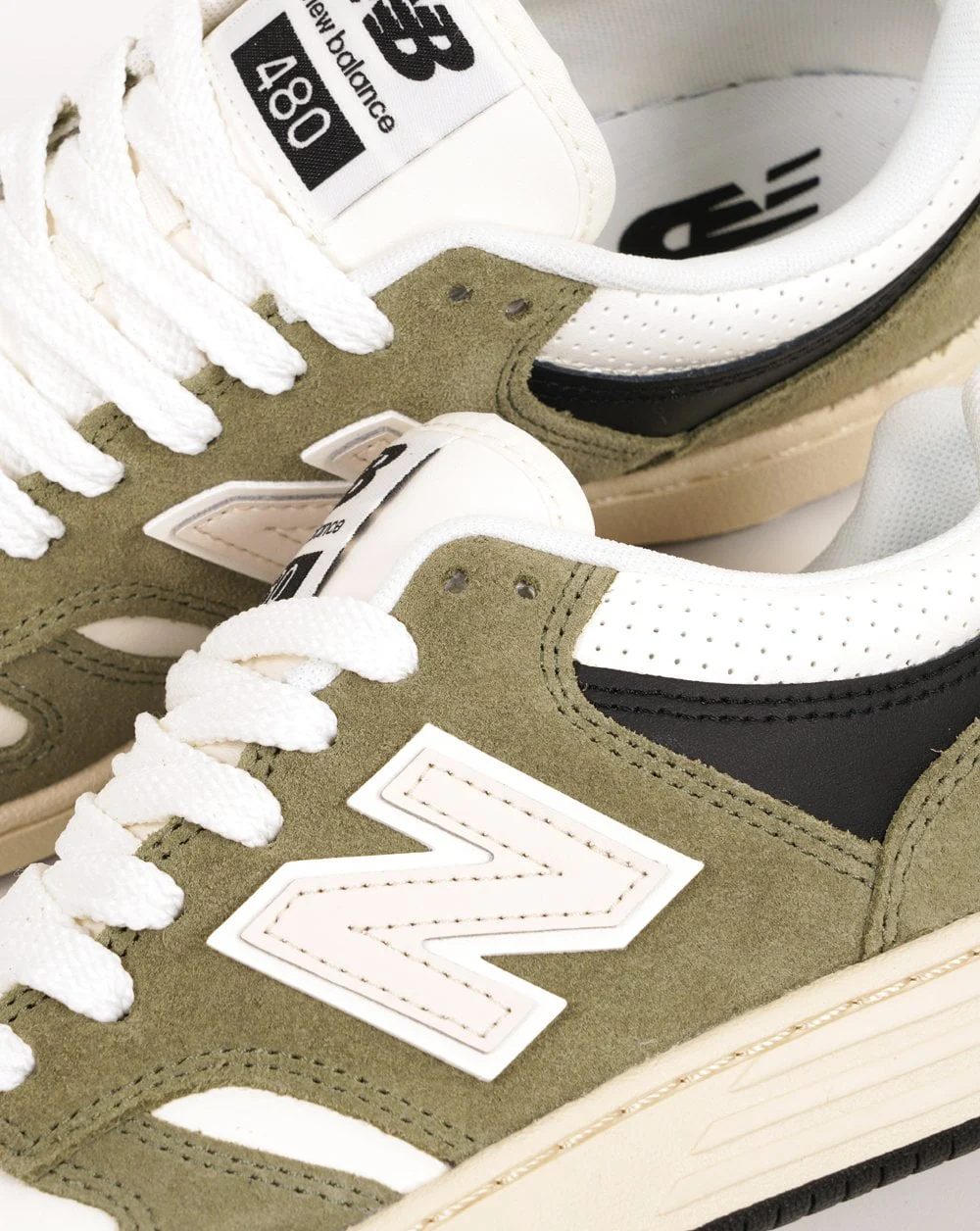 New Balance 480 Trainers Dark Olivine/Sea Salt - Image 3