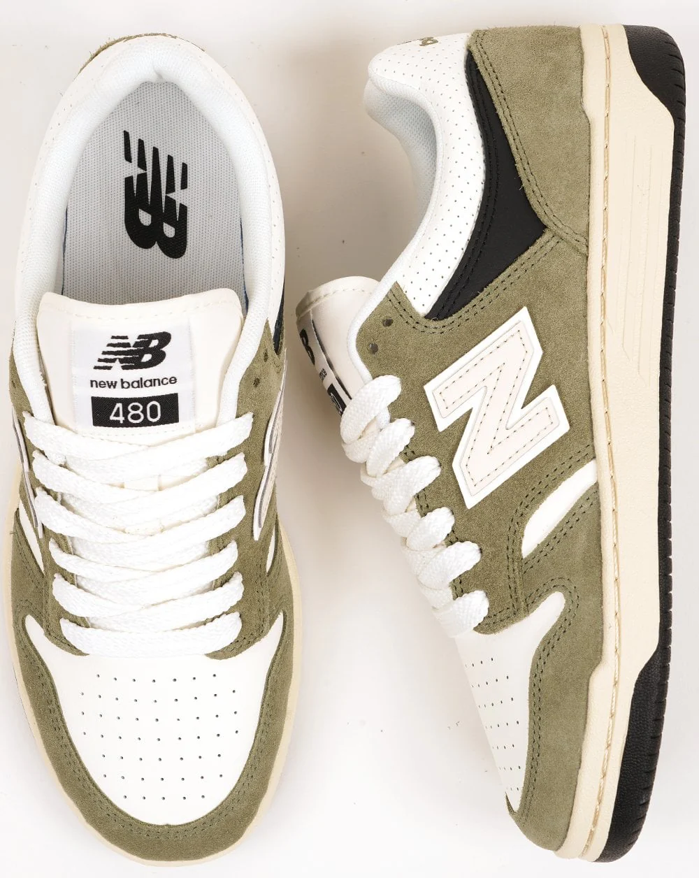 New Balance 480 Trainers Dark Olivine/Sea Salt - Image 4
