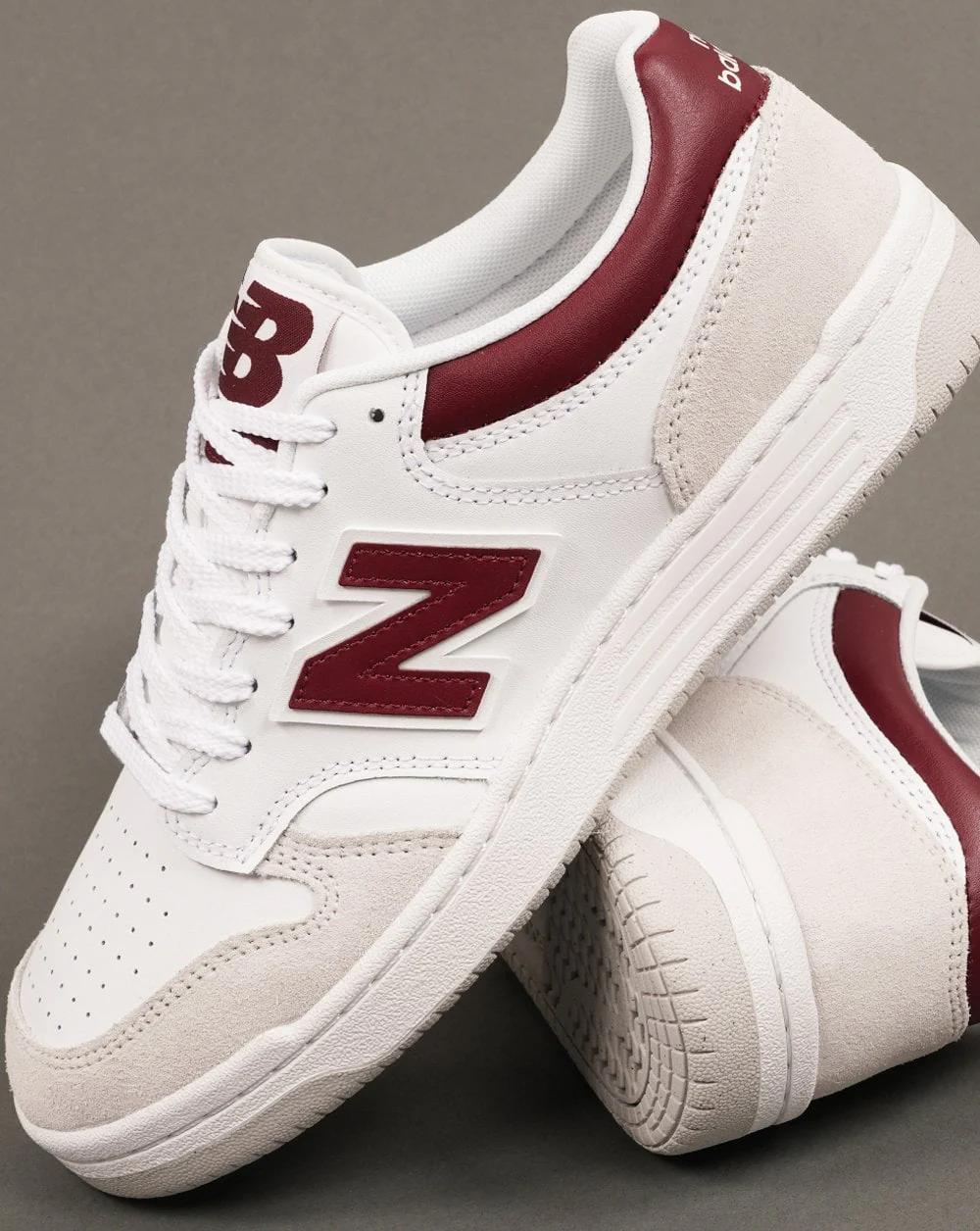 New Balance 480 Trainers White/Beige/Dark Red