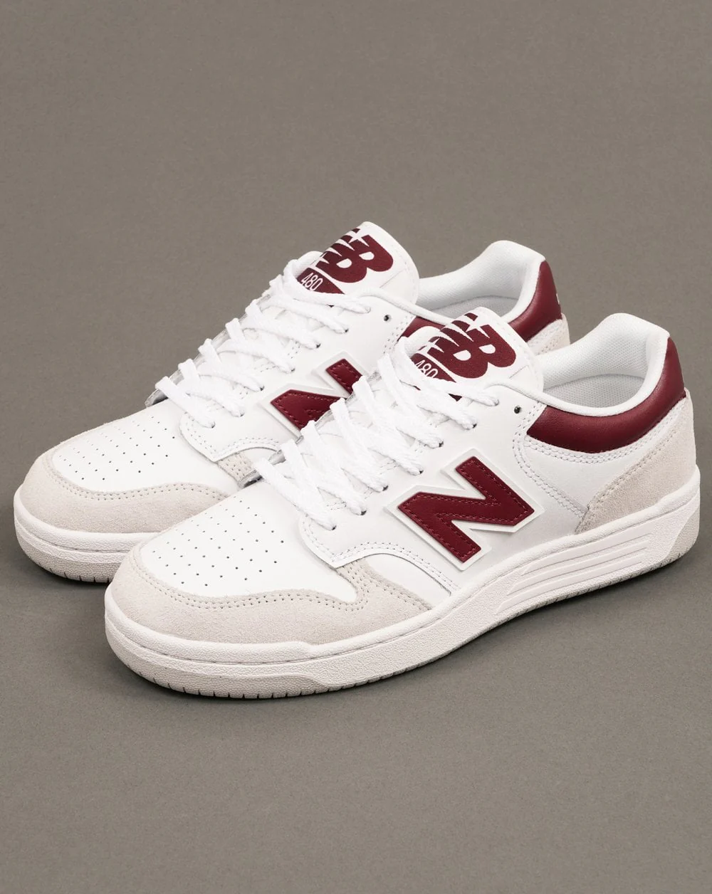 New Balance 480 Trainers White/Beige/Dark Red - Image 2