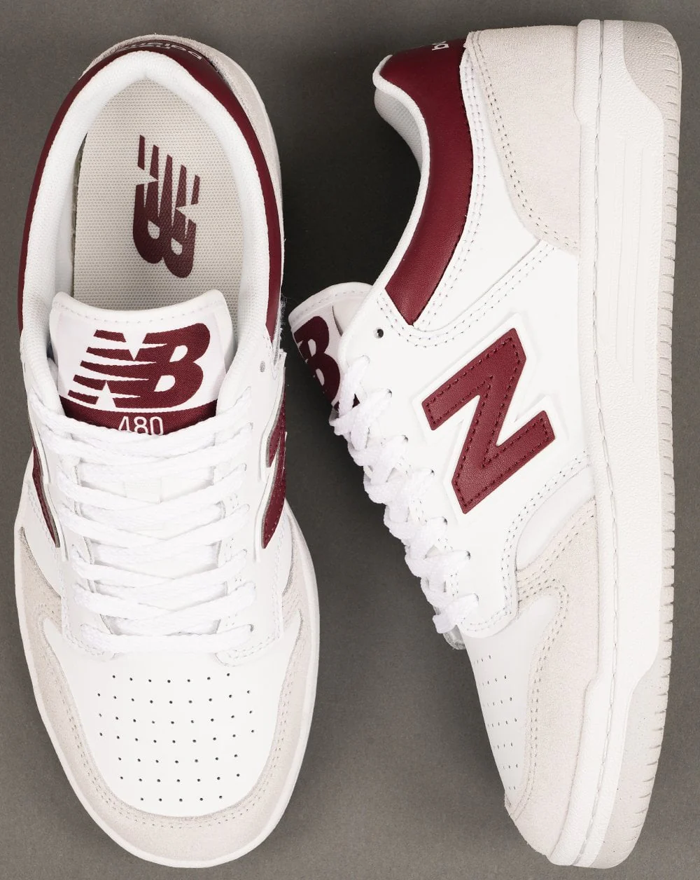 New Balance 480 Trainers White/Beige/Dark Red - Image 4