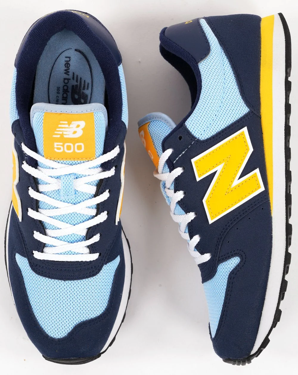 New Balance 500 Trainer Sky Navy Yellow - Image 4