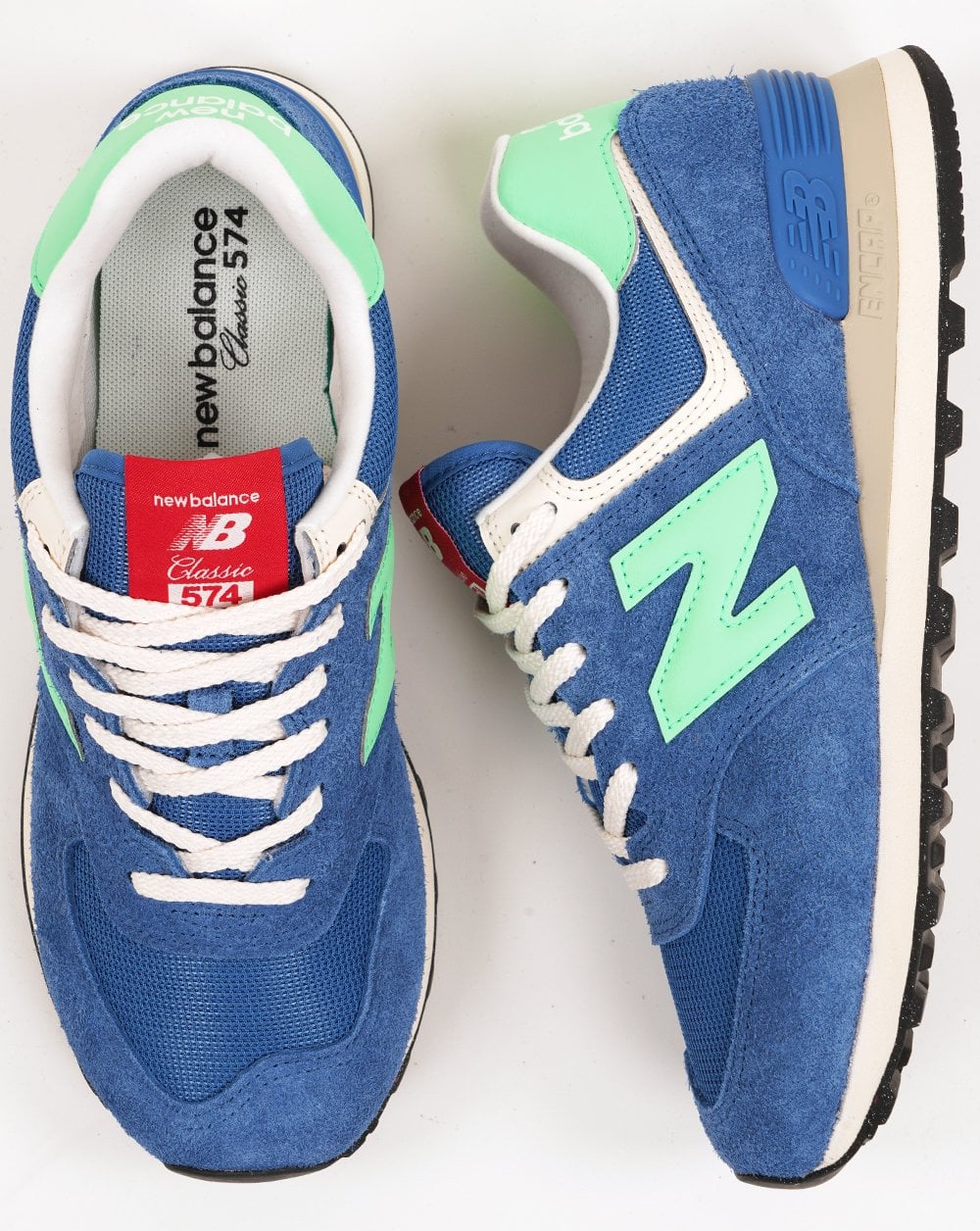 New Balance Classic 574 Trainers Blue Lime - Image 4