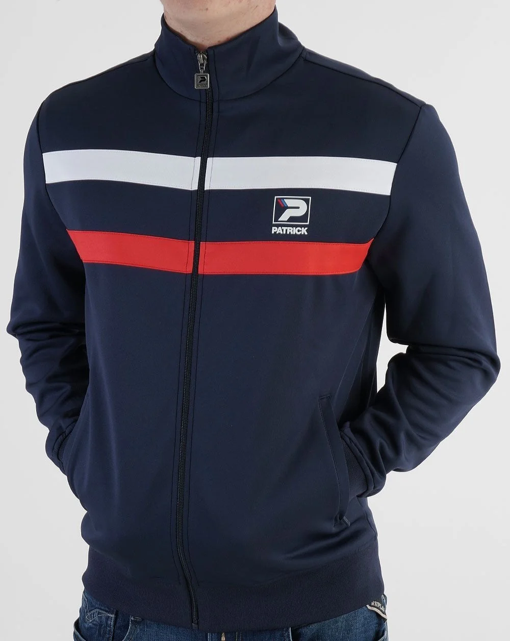 Patrick Stripe Track Top Navy white red - Image 2