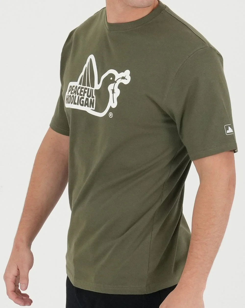 Peaceful Hooligan Outline T Shirt Khaki Green - Image 2