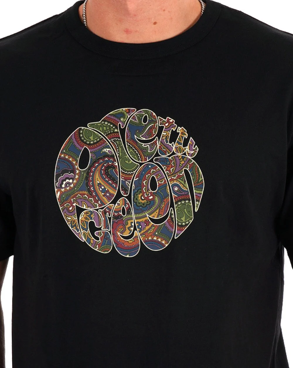 Pretty Green 15th Anniversary Paisley Logo T Shirt Black - Image 2