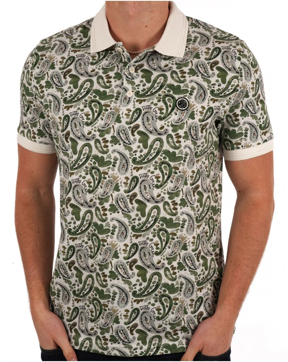 Pretty Green Aquarelle Paisley Polo Stone - Image 3