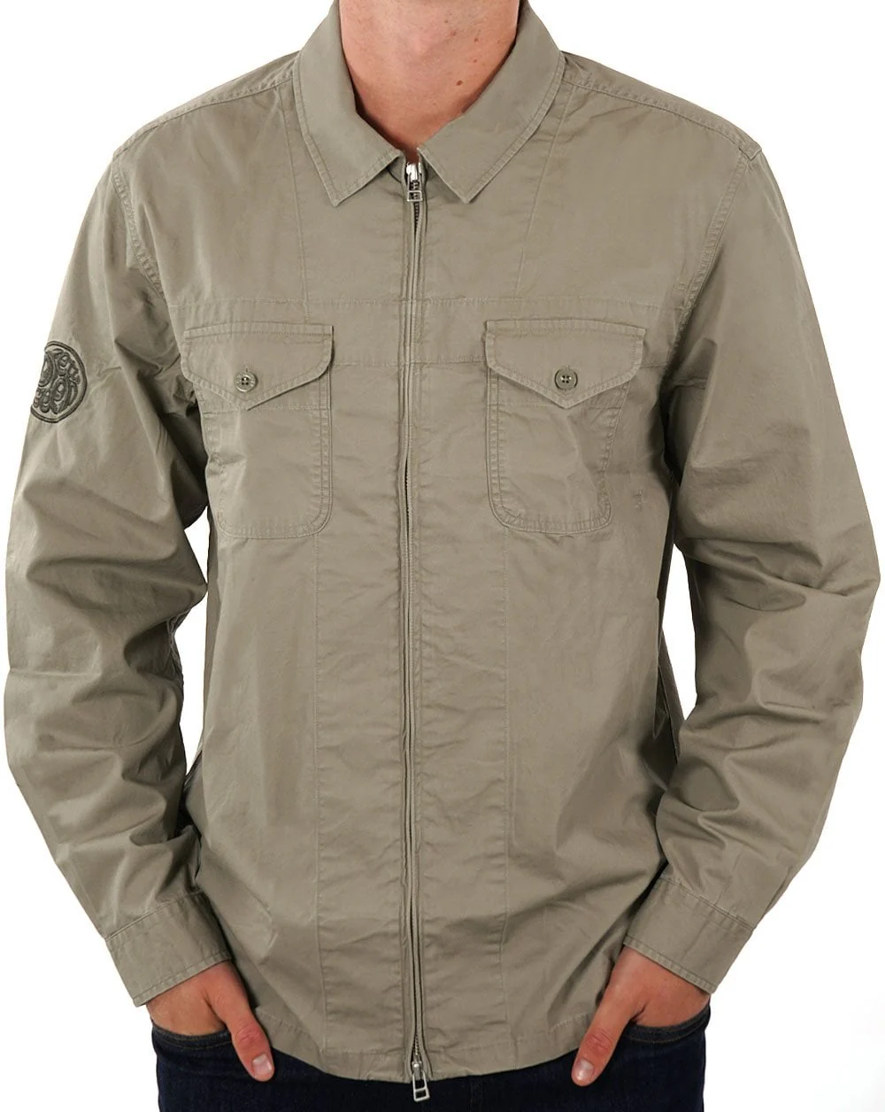 Pretty Green Armstrong Zip Overshirt Khaki
