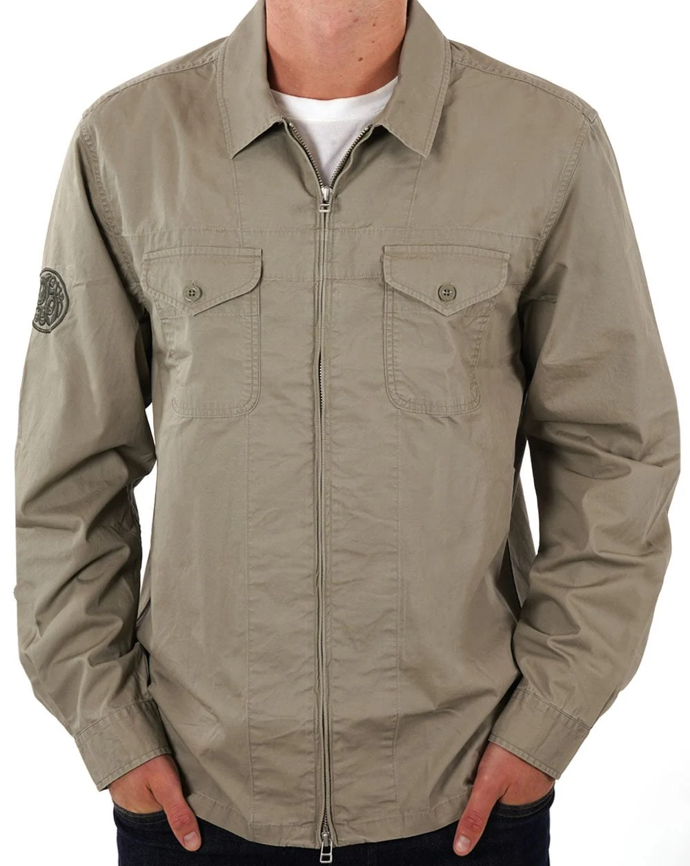 Pretty Green Armstrong Zip Overshirt Khaki - Image 3