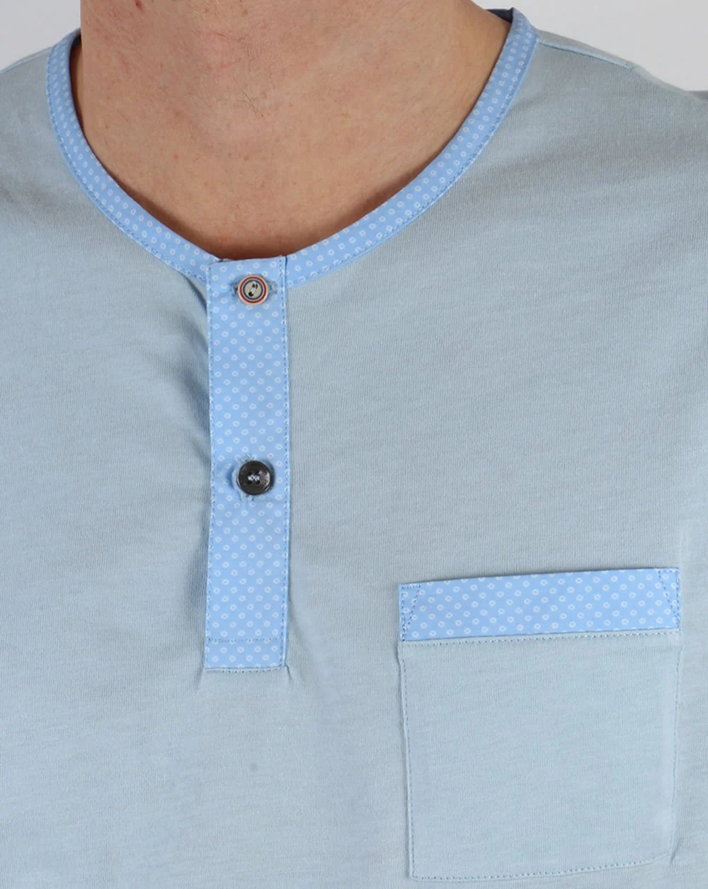 Pretty Green Bankhall Grandad Collar T-shirt Sky Blue - Image 2