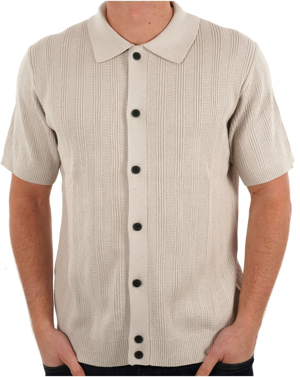 Pretty Green Barker SS Knit Shirt Stone