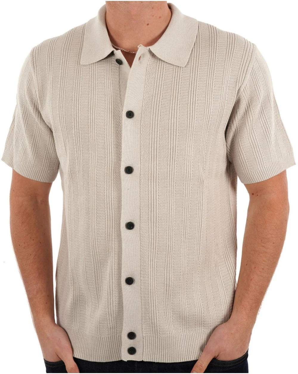 Pretty Green Barker SS Knit Shirt Stone - Image 2