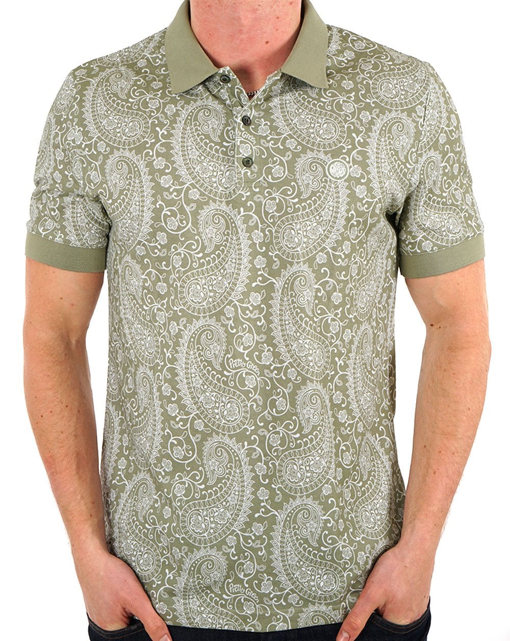 Pretty Green Bay Paisley Polo Green - Image 3