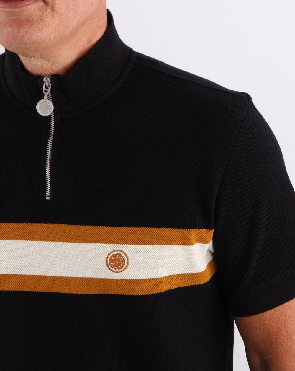 Pretty Green Chest Stripe Cycling Top Black - Image 2