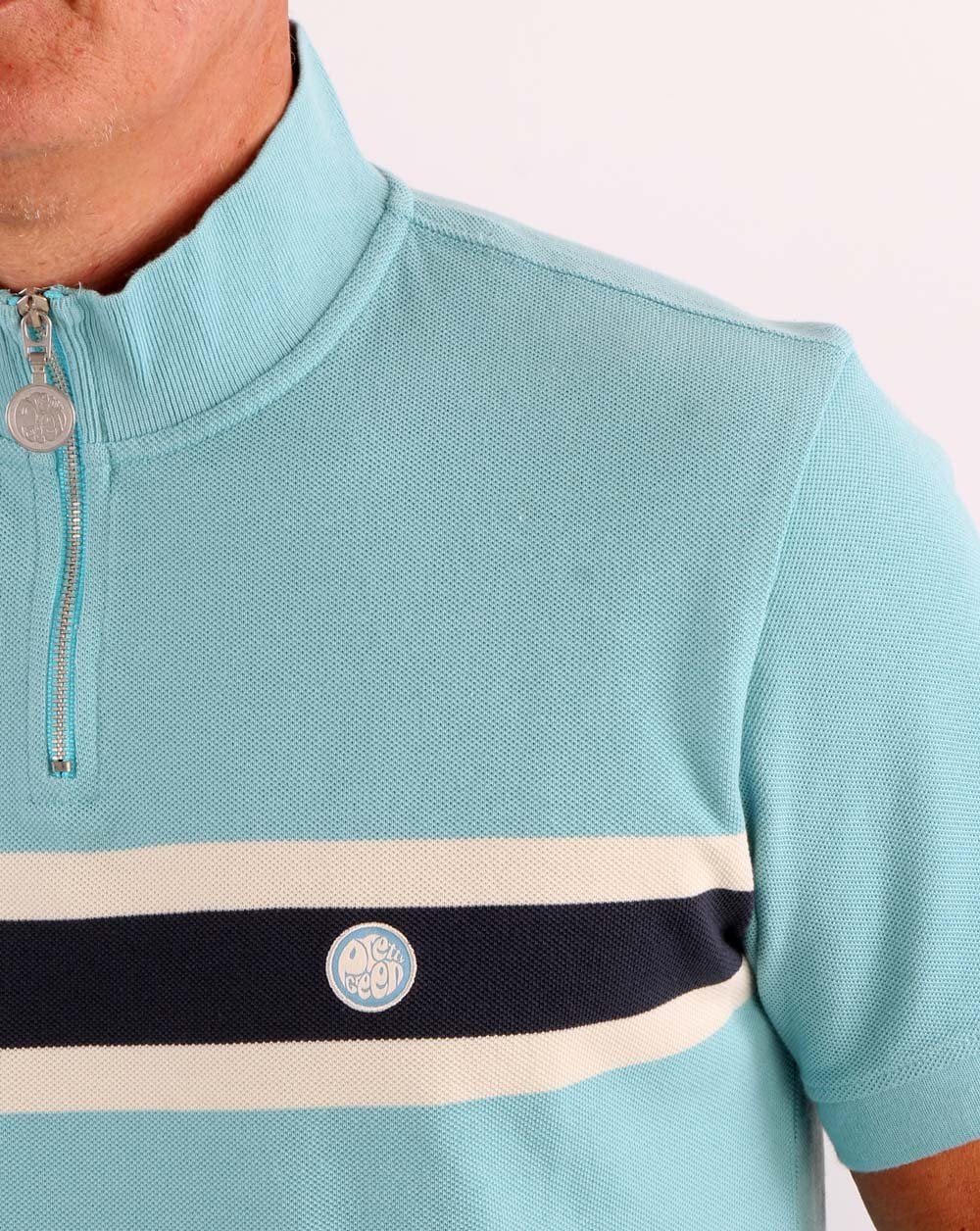 Pretty Green Chest Stripe Cycling Top Blue - Image 2