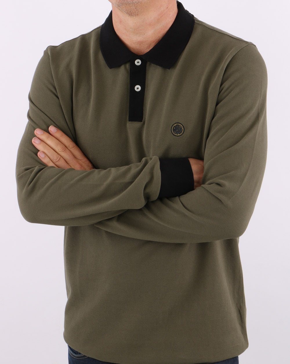 Pretty Green Contrast Long Sleeve Polo Khaki - Image 2