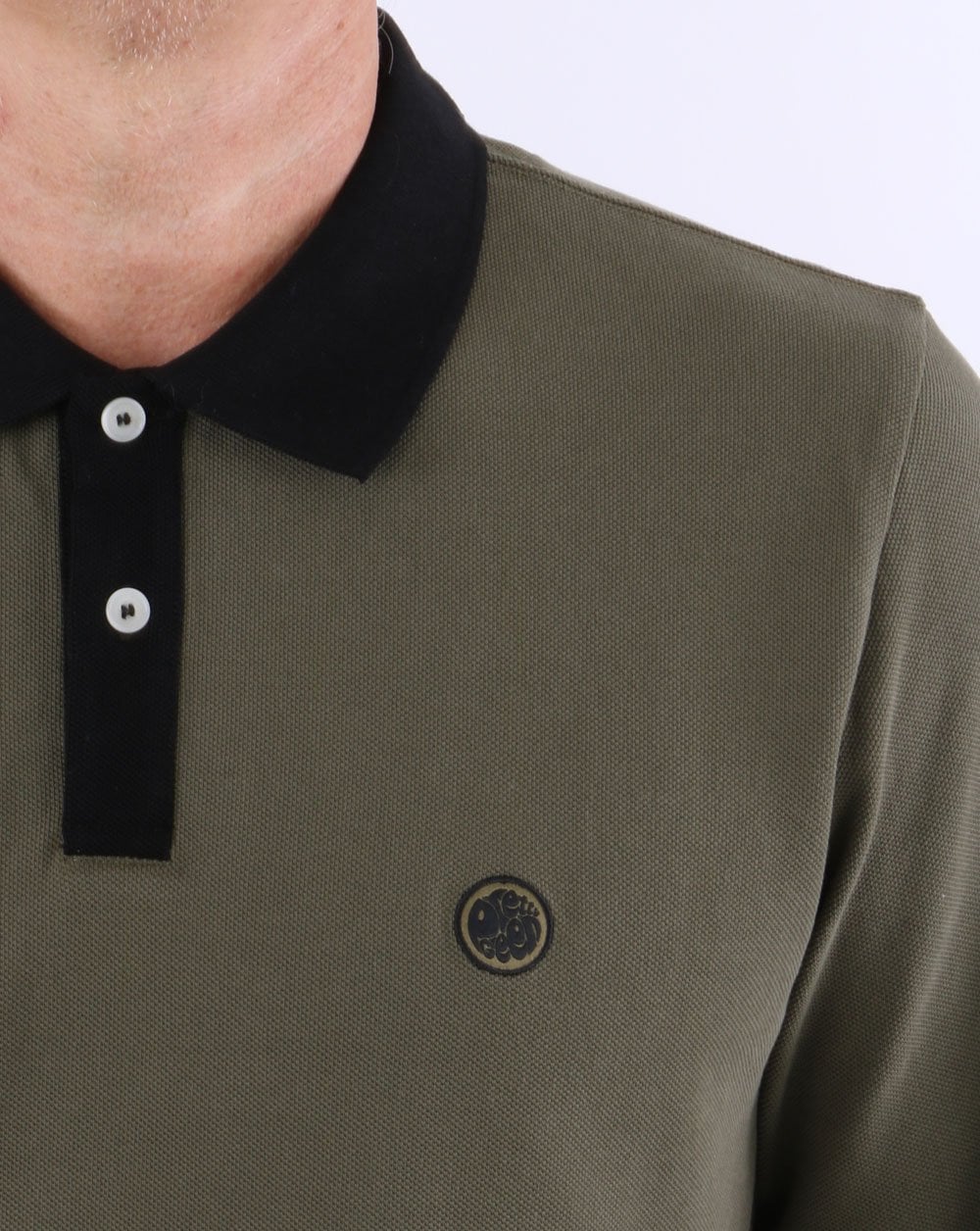 Pretty Green Contrast Long Sleeve Polo Khaki - Image 3