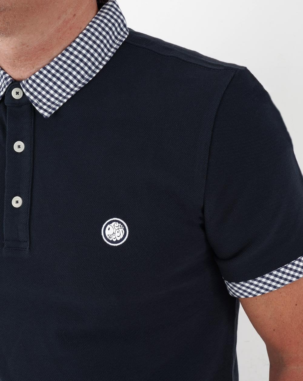 Pretty Green Gingham Collar Polo Shirt Navy - Image 2