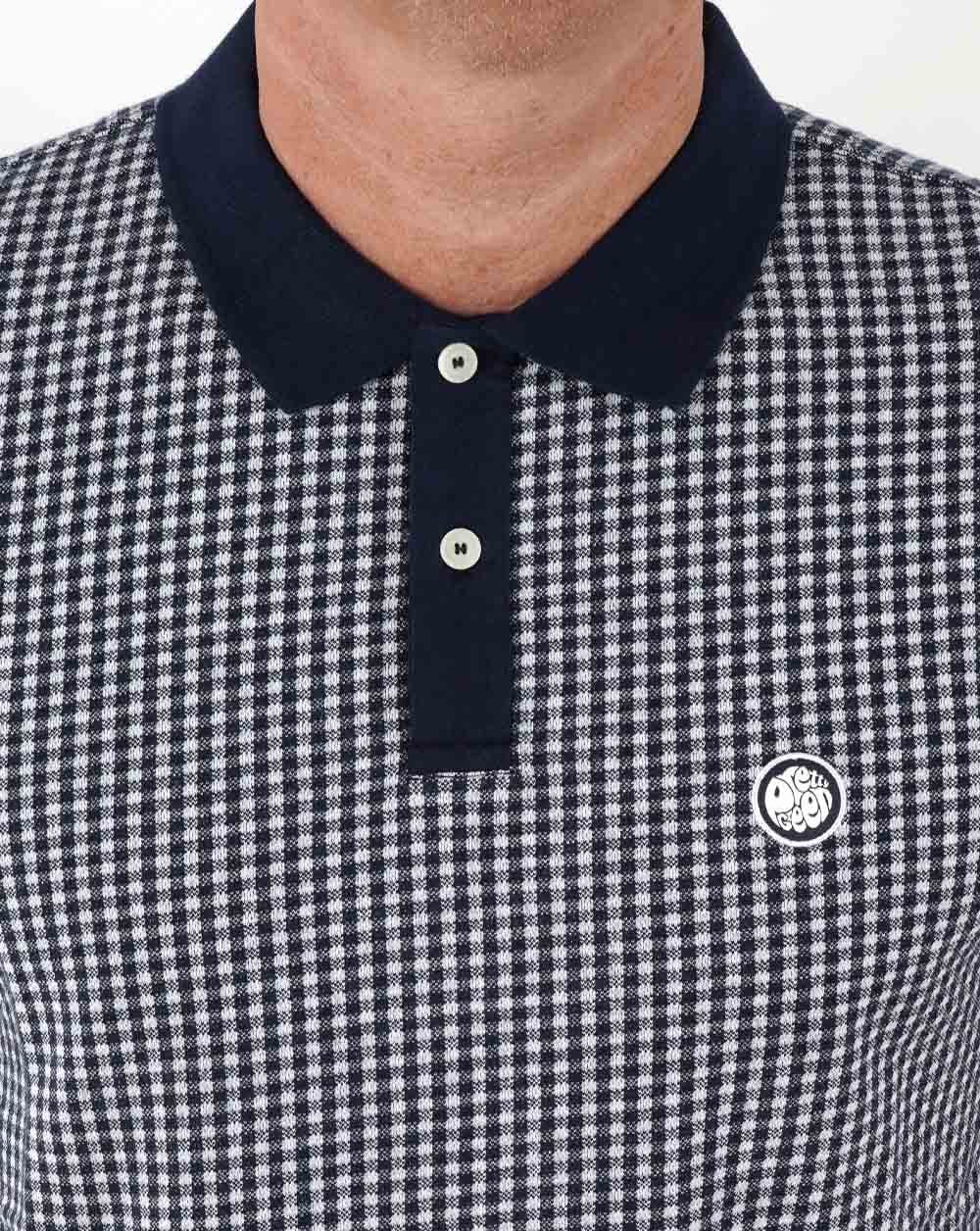 Pretty Green Gingham Knit Polo Shirt Navy - Image 2