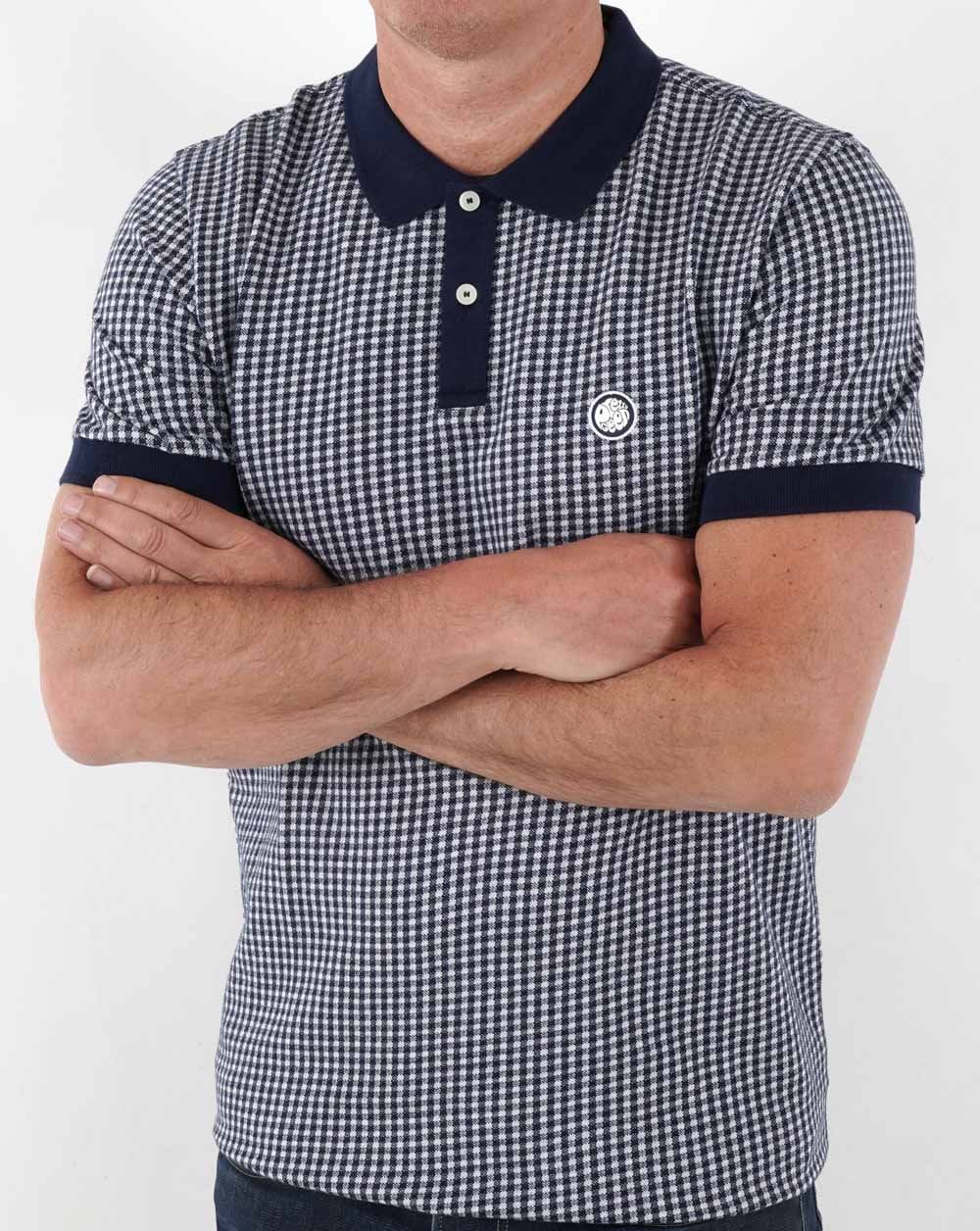 Pretty Green Gingham Knit Polo Shirt Navy - Image 3