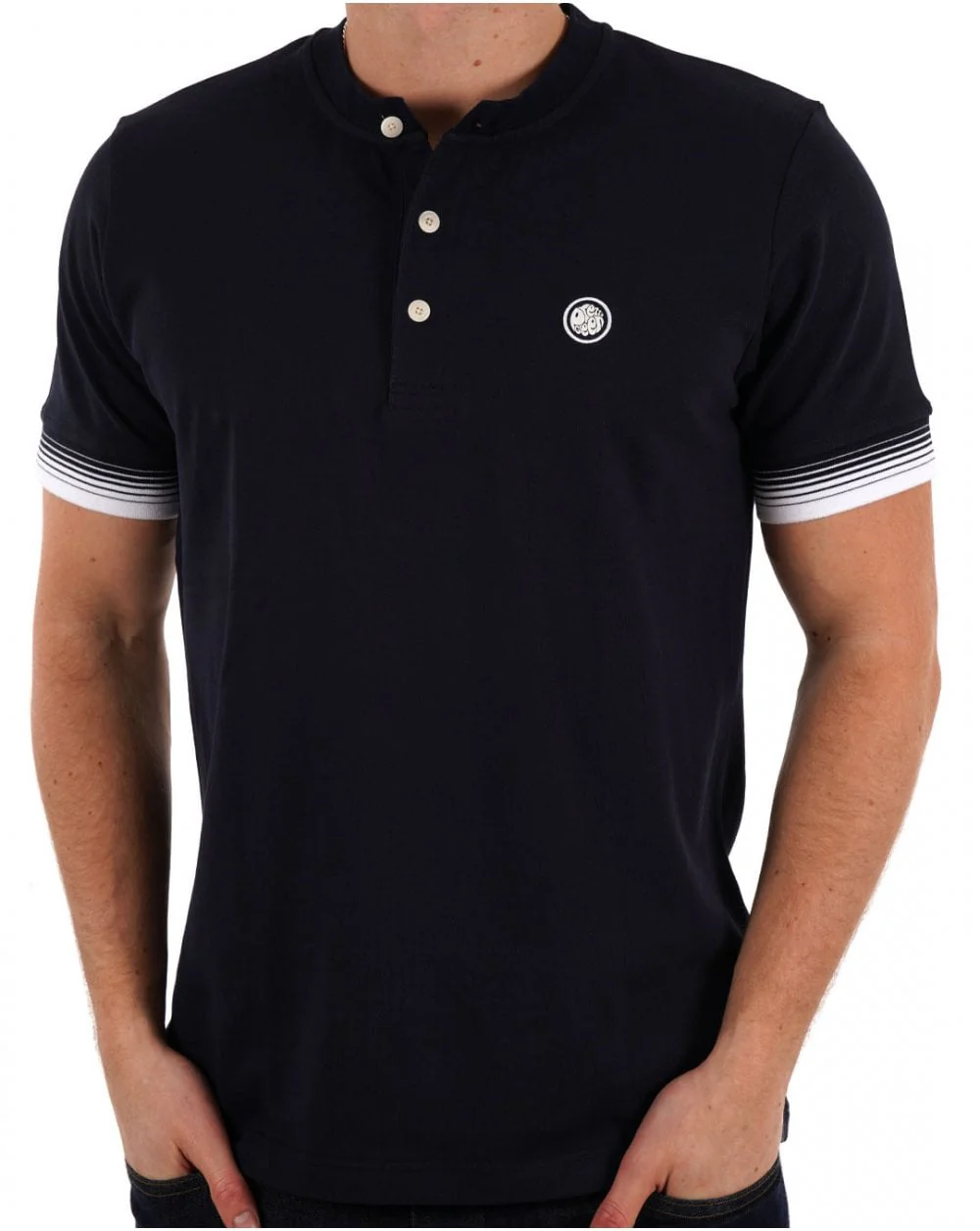 Pretty Green Gradient Tipped Grandad Tee Navy - Image 3