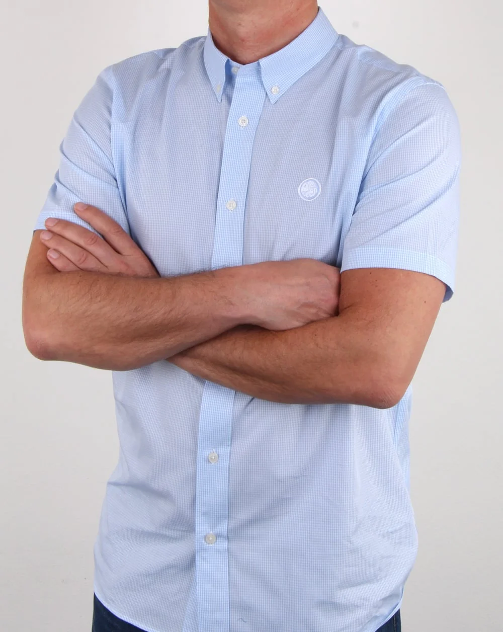 Pretty Green Hendry Gingham Short Sleeve Shirt Blue - Image 3