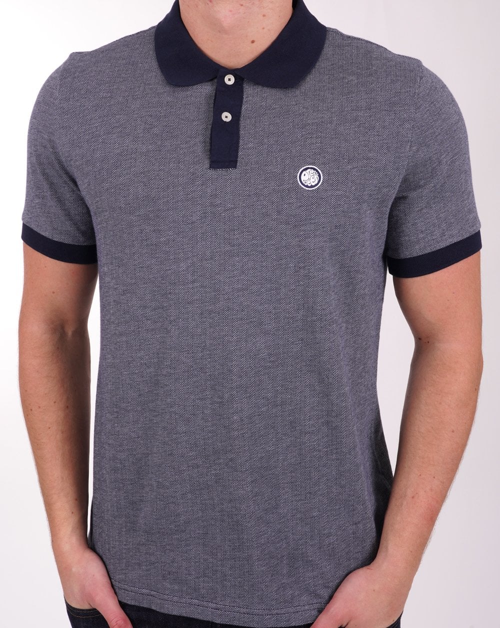 Pretty Green Herringbone Polo Navy