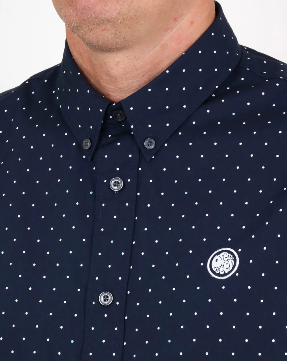 Pretty Green Horlock Long Sleeve Polka Dot Shirt Navy - Image 2