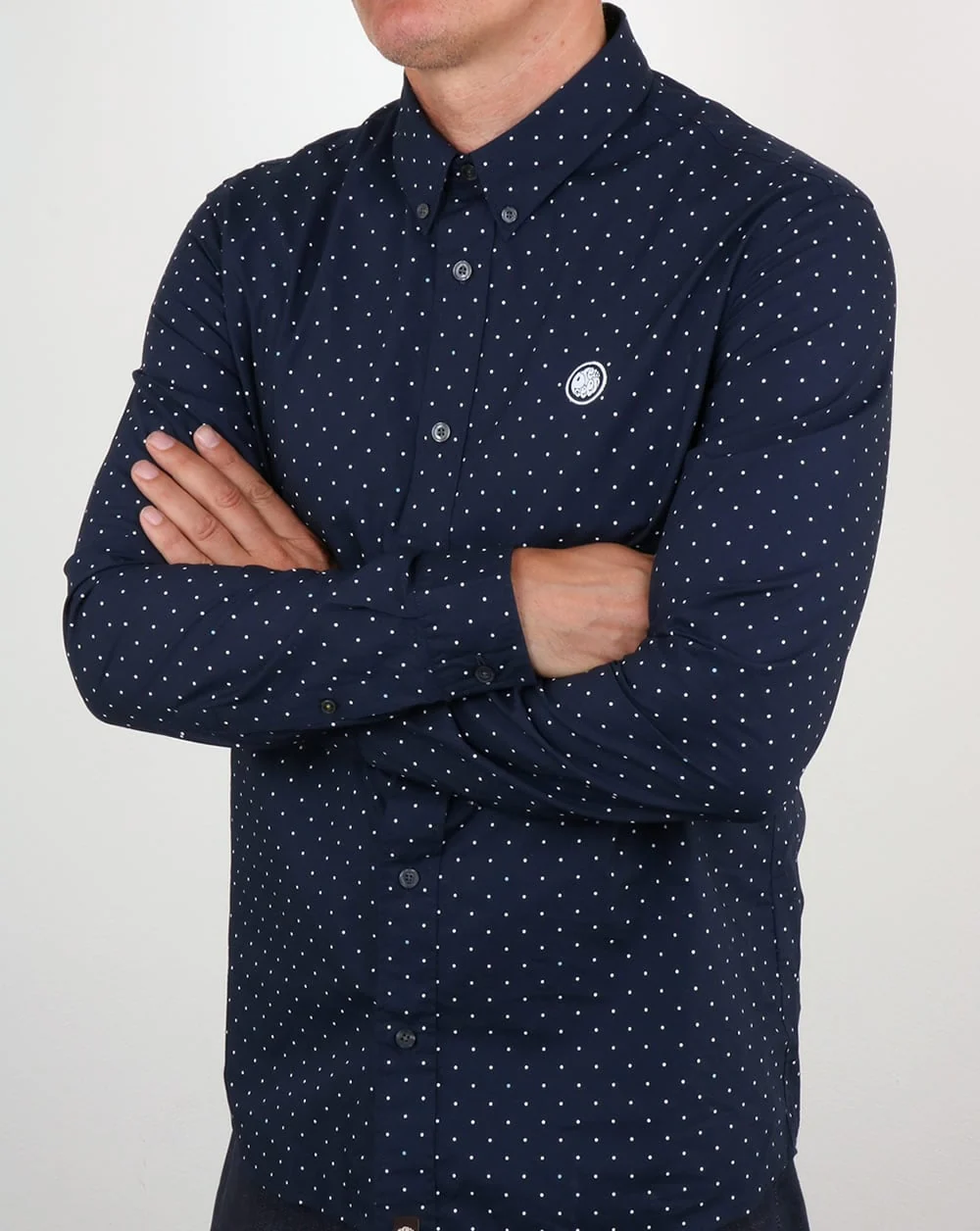 Pretty Green Horlock Long Sleeve Polka Dot Shirt Navy - Image 3