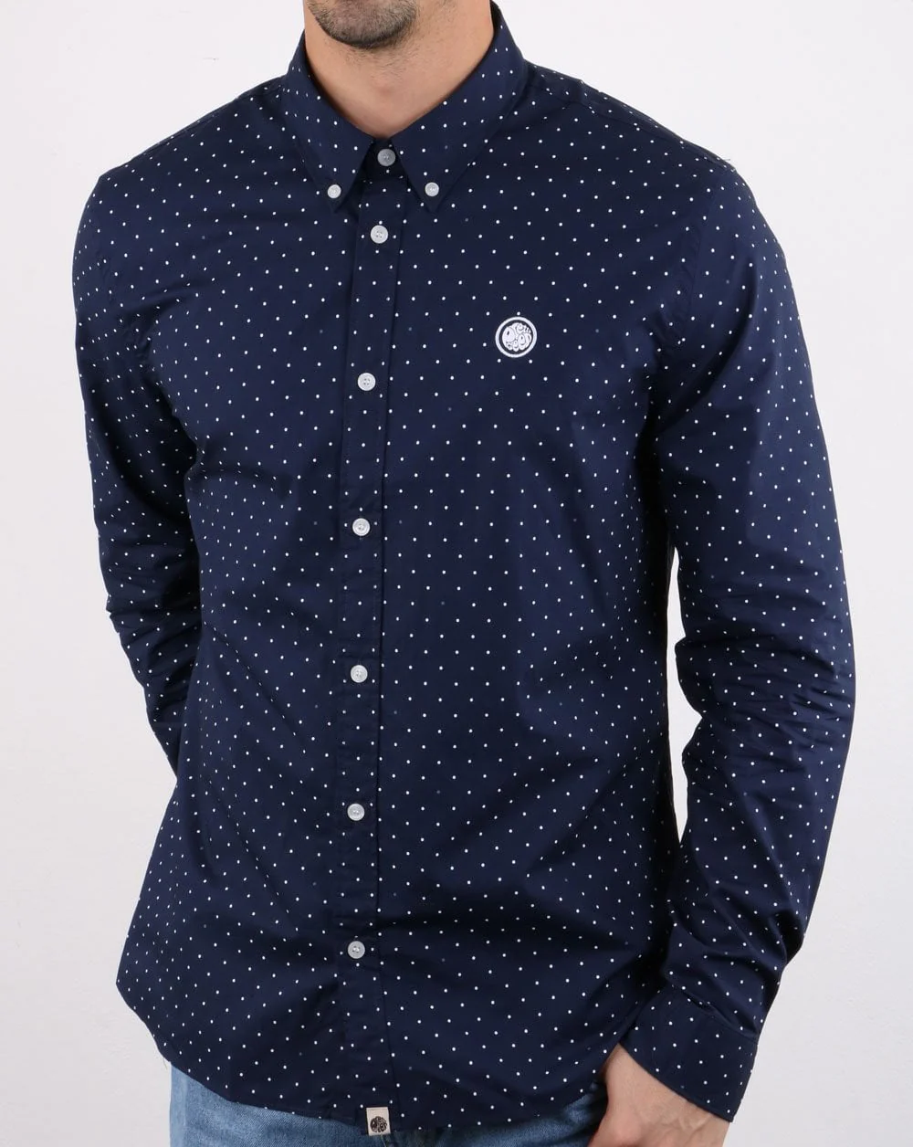 Pretty Green Horlock Long Sleeved Polka Dot Shirt Navy - Image 2